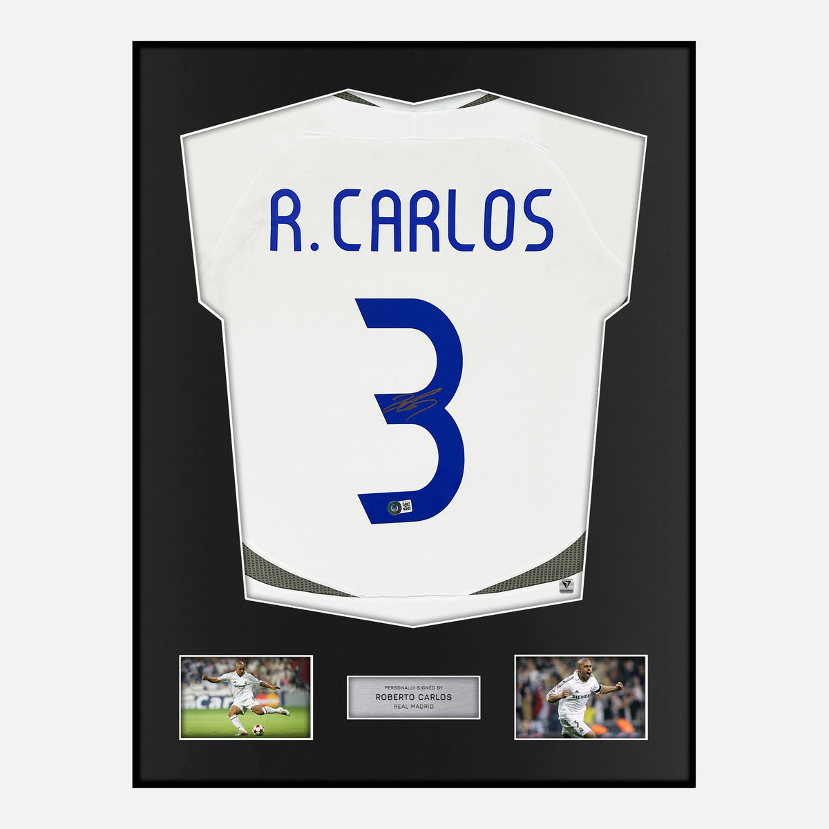 Framed Roberto Carlos Signed Real Madrid Shirt 2006-08 Home [Classic] — Verified autograph with NFC and certificate | The Vault