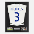 Framed Roberto Carlos Signed Real Madrid Shirt 2006-08 Home [Classic]