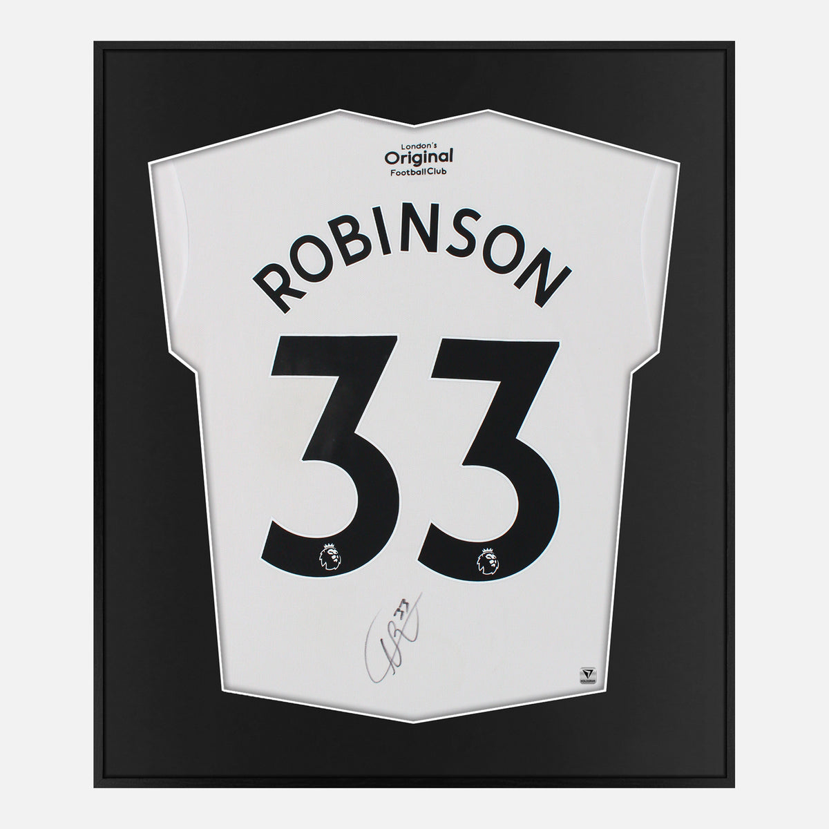 Framed Robinson Signed Fulham Shirt, White Home [Lite] — Authentic signature with NFC and COA | The Vault