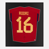 Framed Rodri Signed Spain Shirt 2022-23 Home World Cup [Mini]