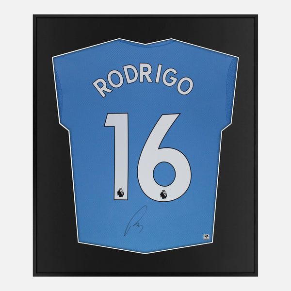 Framed Rodrigo Signed Shirt, Manchester City Home [Mini]