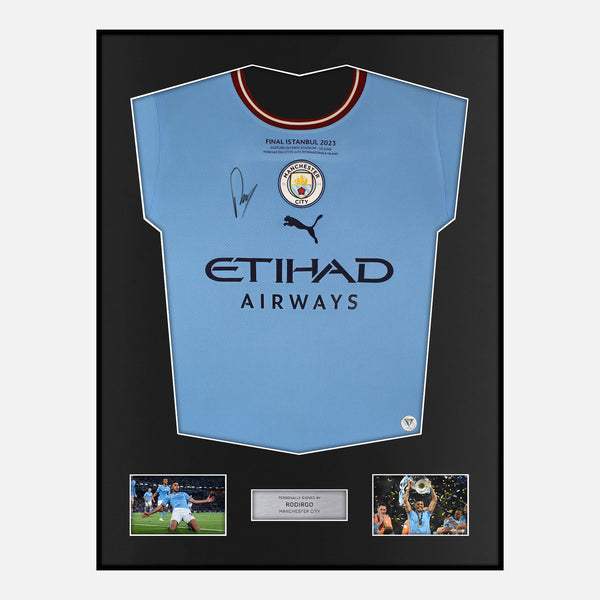 Framed Rodri Signed Manchester City Shirt 2023 CL Final [Modern]