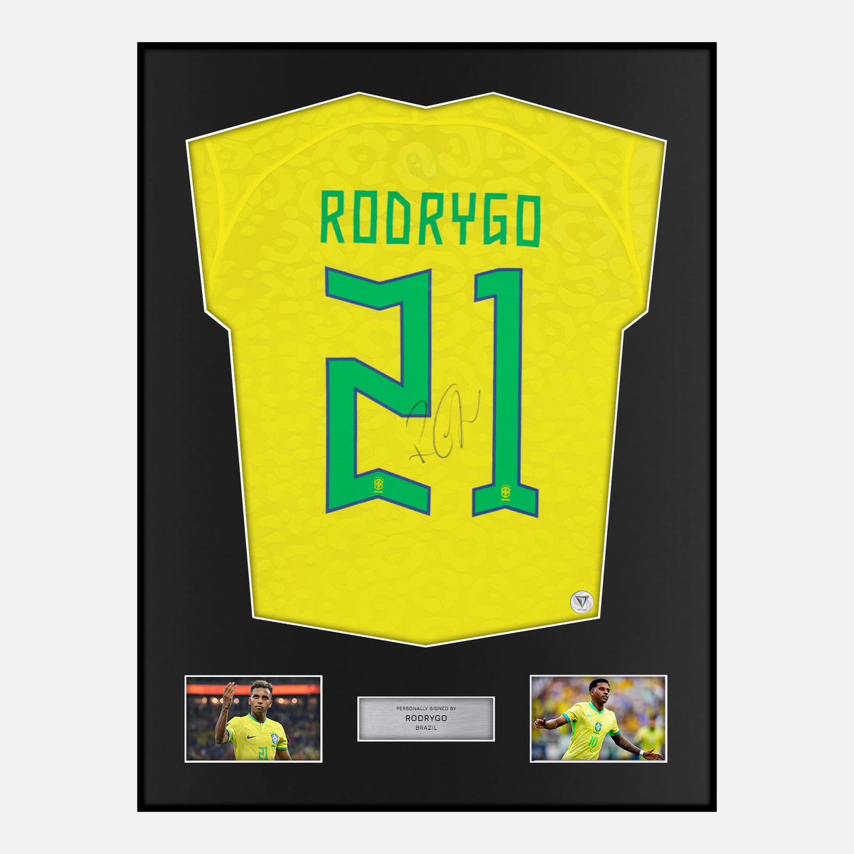 Framed Rodrygo Signed Brazil Shirt 2022 World Cup [Classic] — Verified autograph with NFC and certificate | The Vault