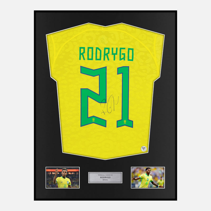 Framed Rodrygo Signed Brazil Shirt 2022 World Cup [Classic]