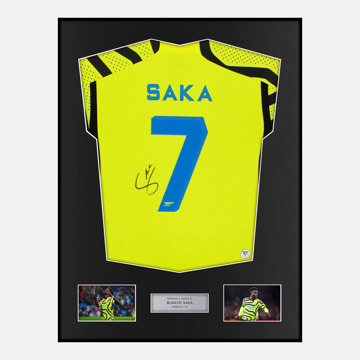 Framed Bukayo Saka Signed Arsenal Shirt 2023-24 Away [Classic] — Classic framed Arsenal shirt signed by Bukayo Saka | The Vault