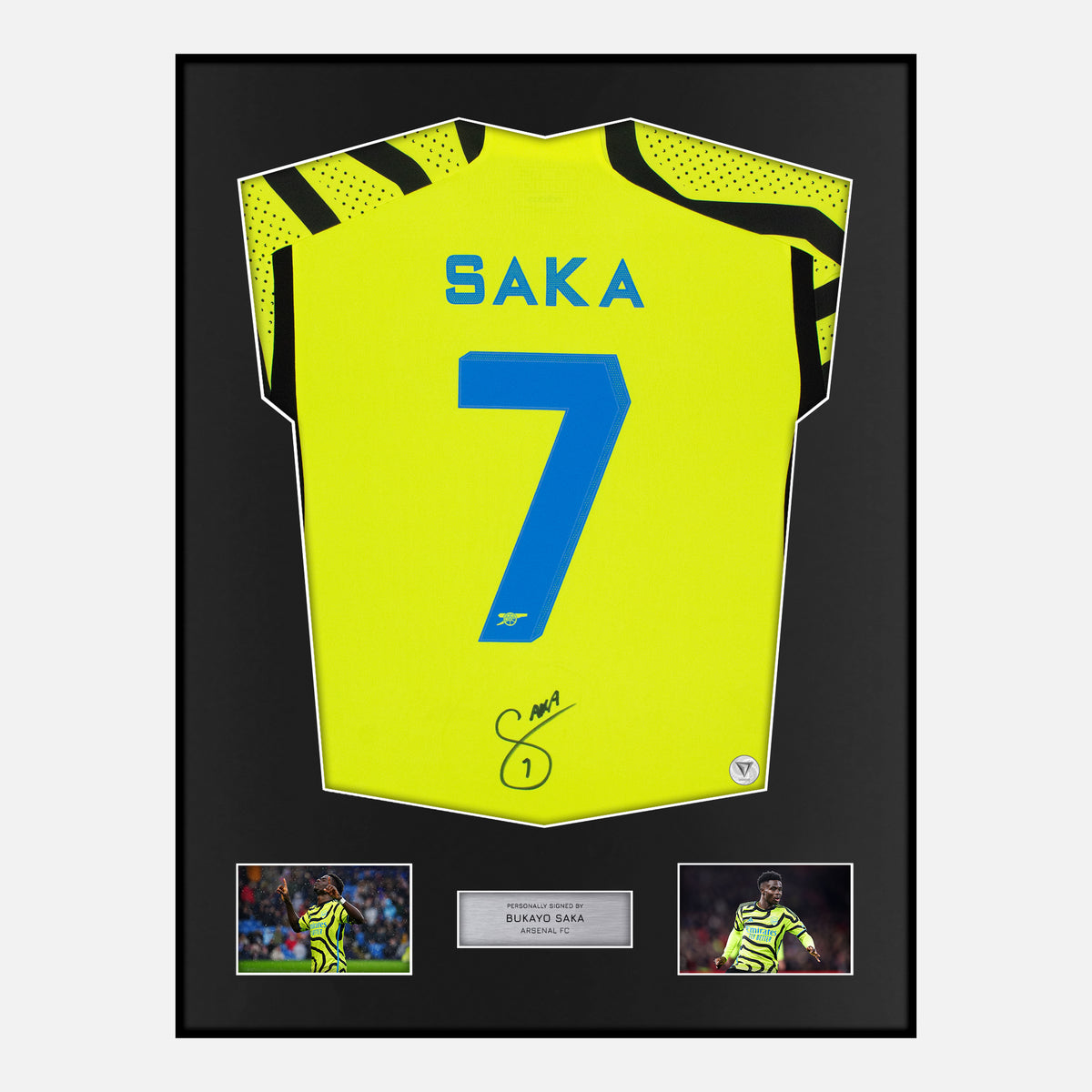 Framed Bukayo Saka Signed Arsenal Shirt 2023-24 Away [Classic] — Verified autograph with NFC and certificate | The Vault