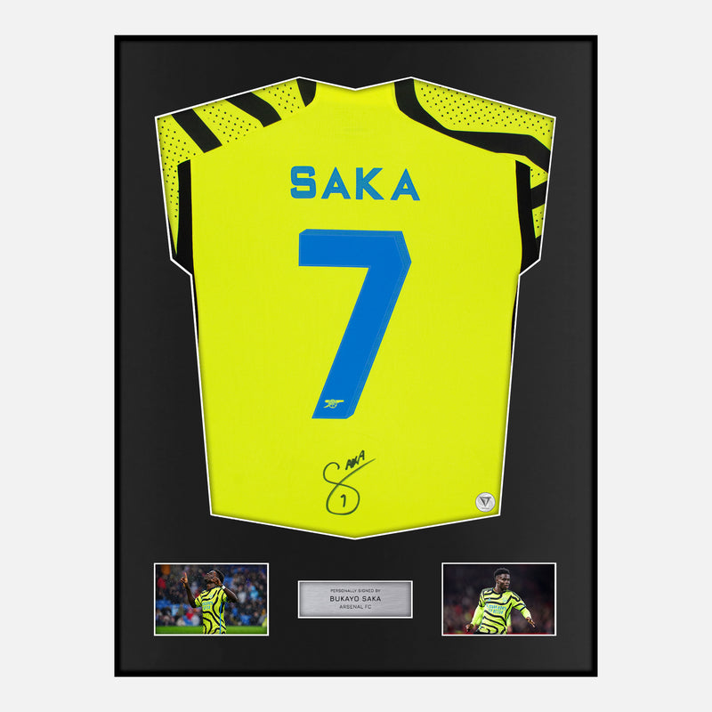 Framed Bukayo Saka Signed Arsenal Shirt 2023-24 Away [Modern]