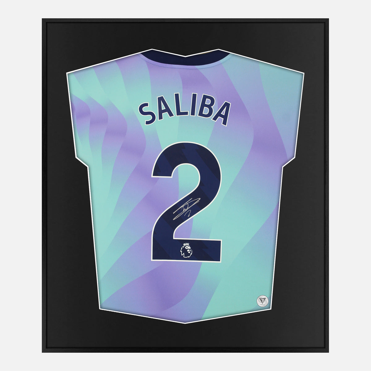 Framed William Saliba Signed Arsenal Shirt Third away [Lite] — Lite framed Arsenal shirt signed by William Saliba | The Vault
