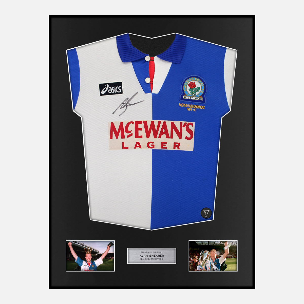 Framed Alan Shearer Signed Blackburn Rovers Shirt 1994-95 Home [Classic] — Classic framed Blackburn Rovers shirt signed by Alan Shearer | The Vault