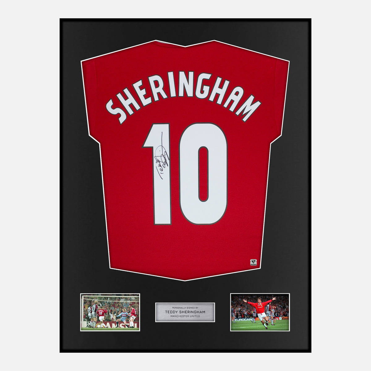 Framed Teddy Sheringham Signed Manchester United Shirt 1999 Treble [Classic] — Verified autograph with NFC and certificate | The Vault