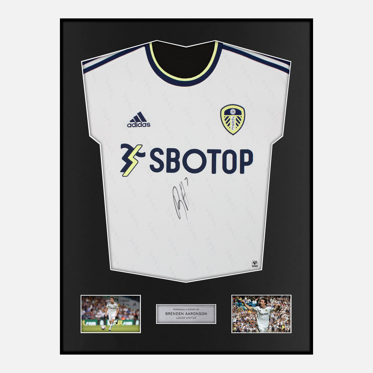 Framed Brenden Aaronson Signed Leeds United Shirt 2022-23 Home [Classic] — Verified autograph with NFC and certificate | The Vault