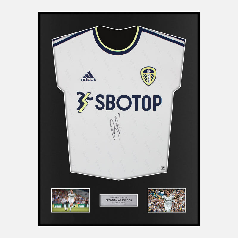 Framed Brenden Aaronson Signed Leeds United Shirt 2022-23 Home [Modern]