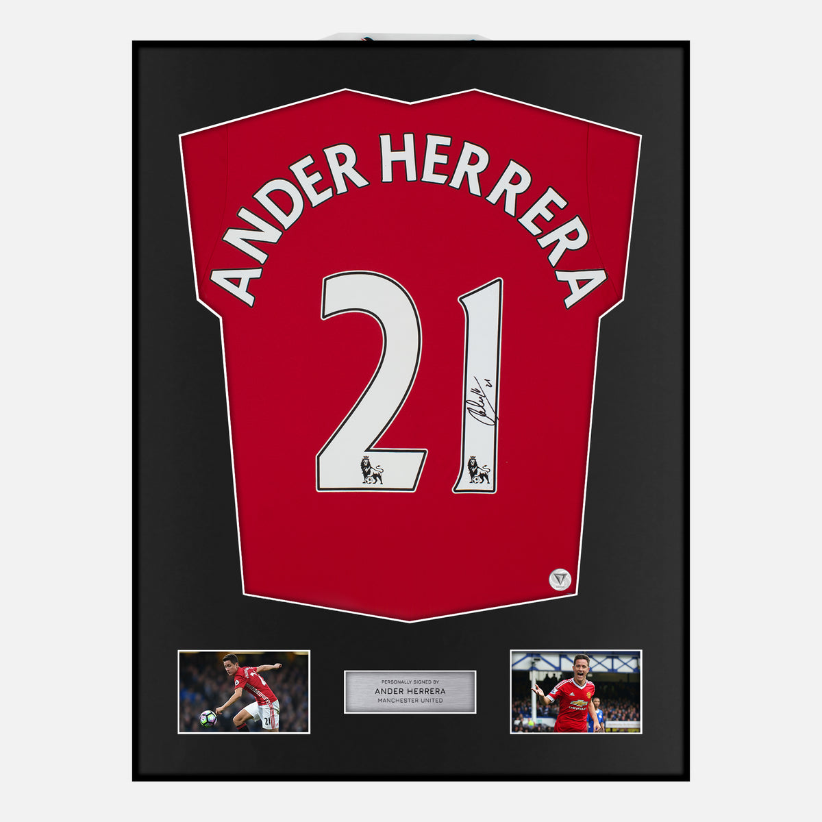 Framed Ander Herrera Signed Manchester United Shirt Home 2015-16 [Classic] — Classic framed Manchester United shirt signed by Ander Herrera | The Vault