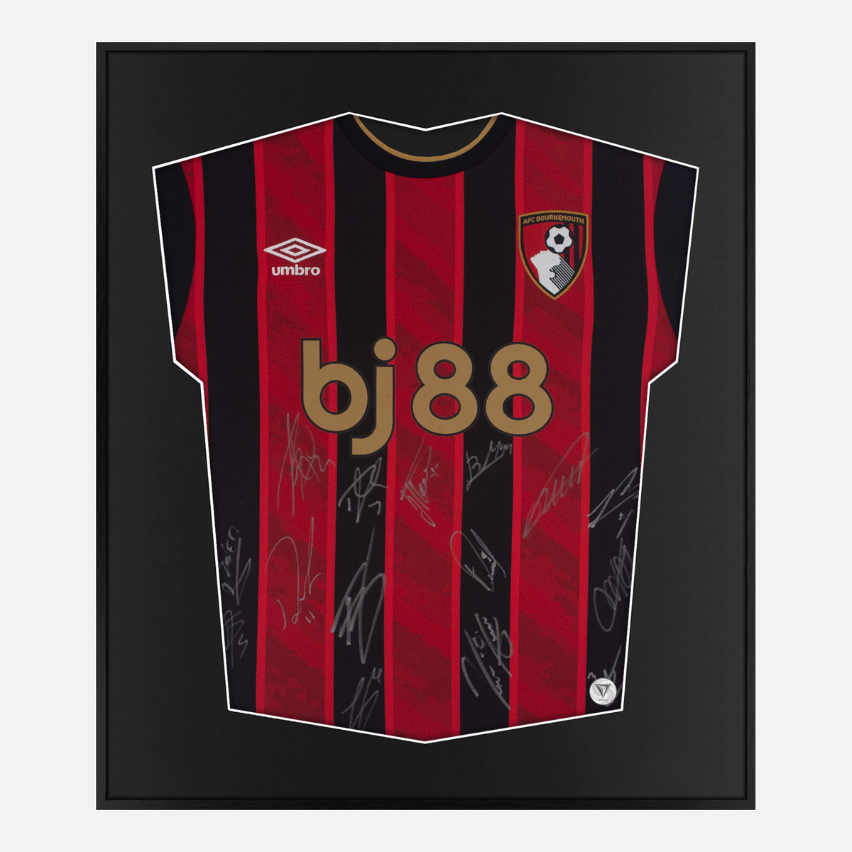 Framed Bournemouth Signed Shirt, Squad Autographs Official Kit [Lite] — Authentic signature with NFC and COA | The Vault