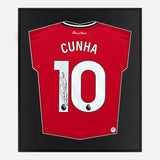 Framed Cunha Signed Shirt, Manchester United Home [Lite]