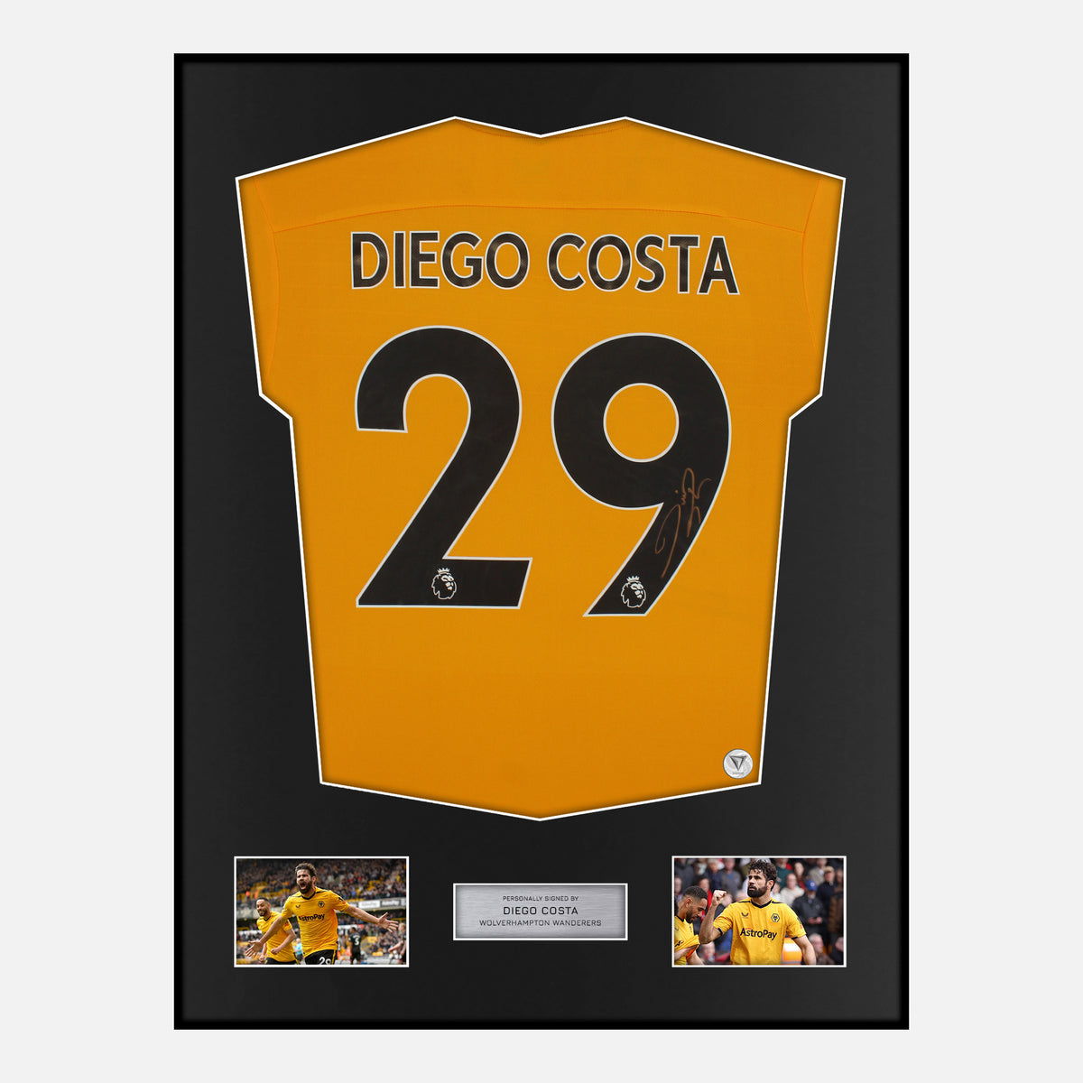 Framed Diego Costa Signed Wolves Shirt 2022-23 Home [Classic] — Verified autograph with NFC and certificate | The Vault