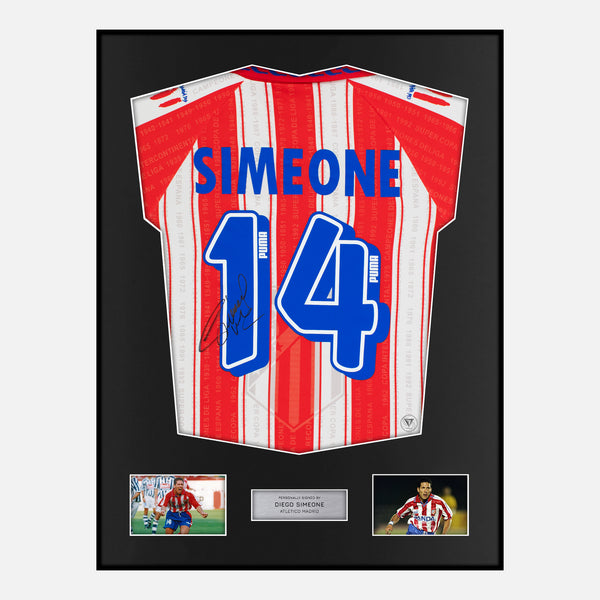 Framed Diego Simeone Signed Atletico Madrid Shirt 1995-96 Home [Classic]