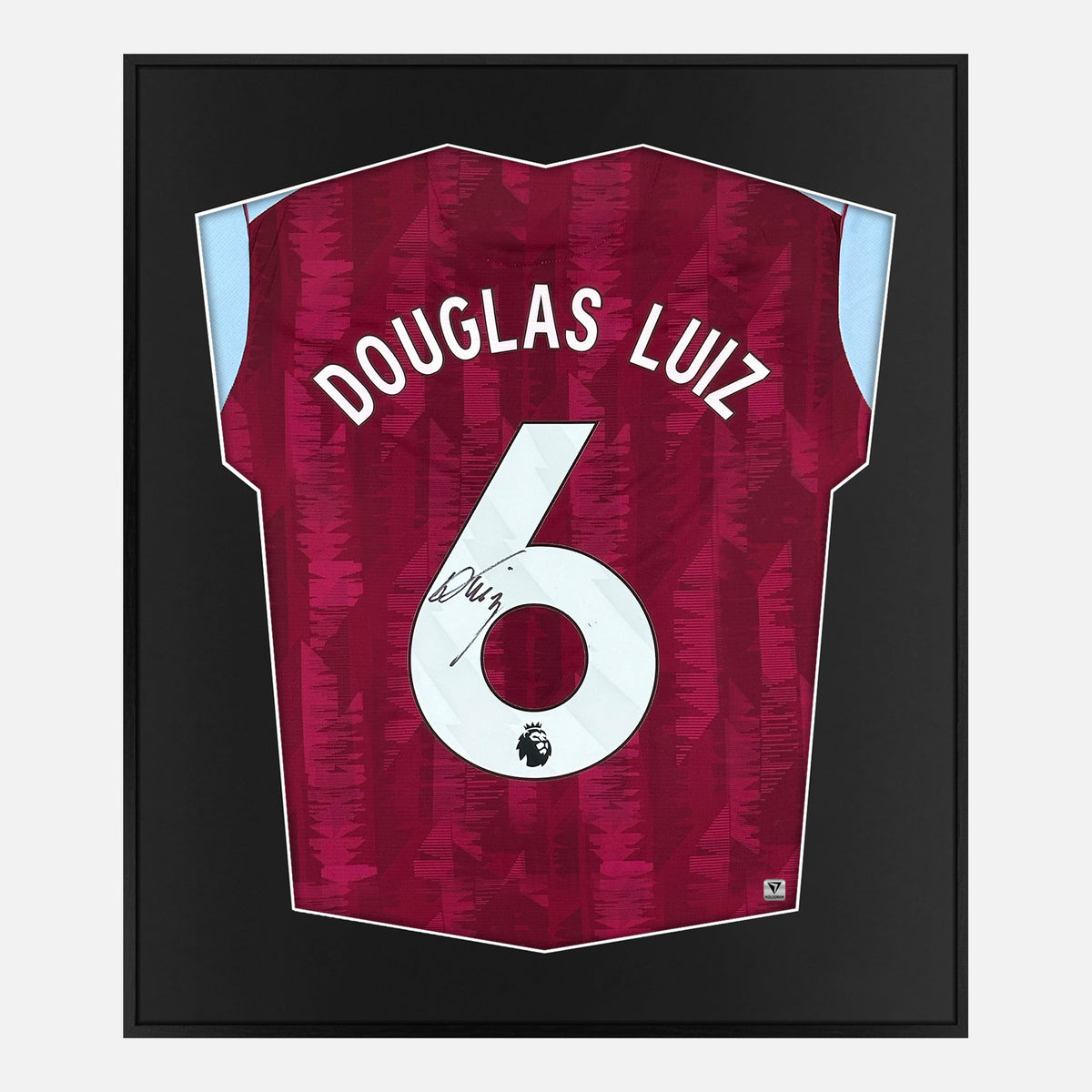 Framed Douglas Luiz Signed Shirt, Aston Villa Home [Lite] — Authentic signature with NFC and COA | The Vault