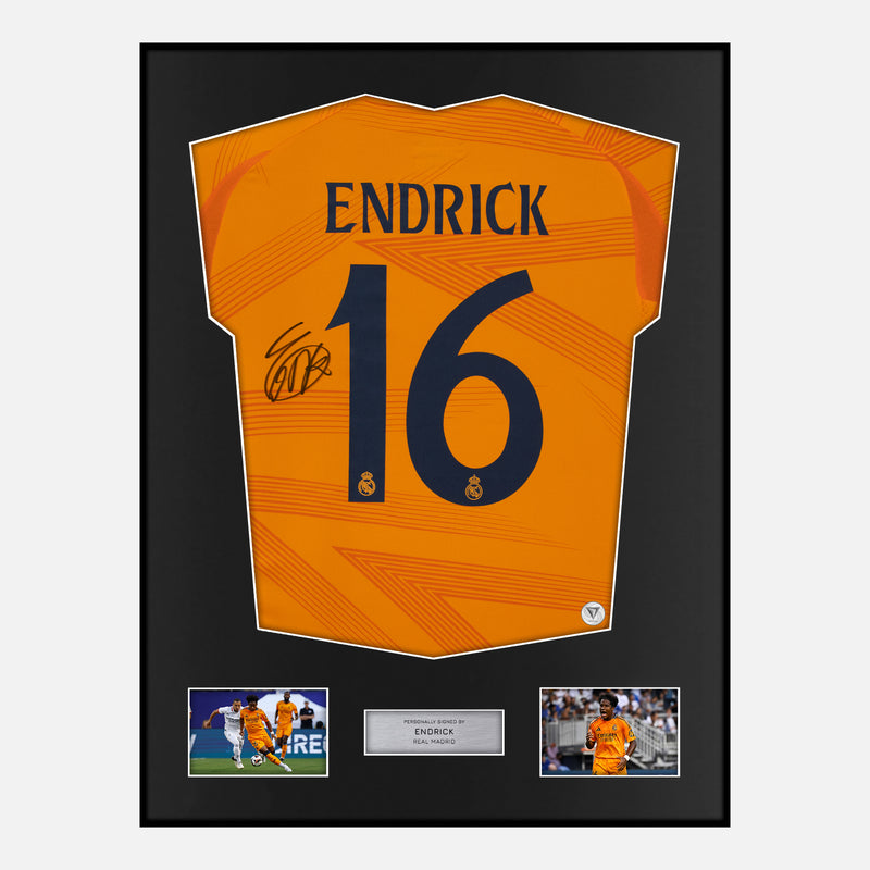 Framed Endrick Signed Real Madrid Shirt 2024-25 Away [Modern]