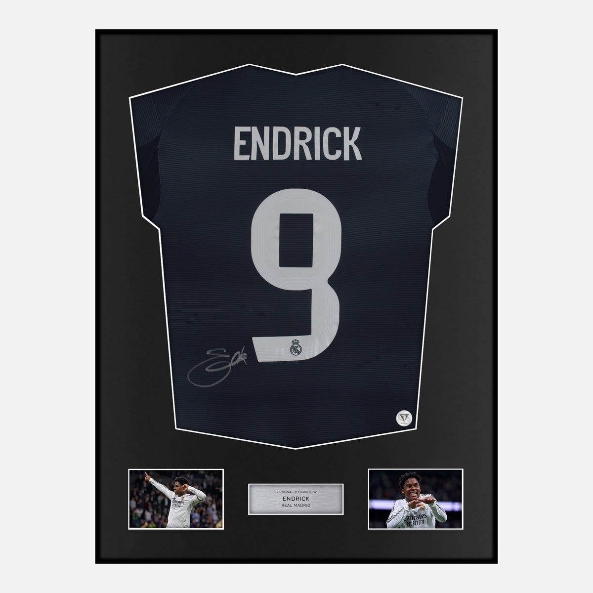 Framed Endrick Signed Real Madrid Shirt 2025-26 Away [Classic] — Verified autograph with NFC and certificate | The Vault