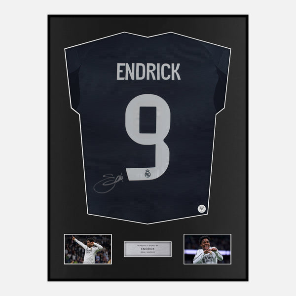 Framed Endrick Signed Real Madrid Shirt 2025-26 Away [Classic]
