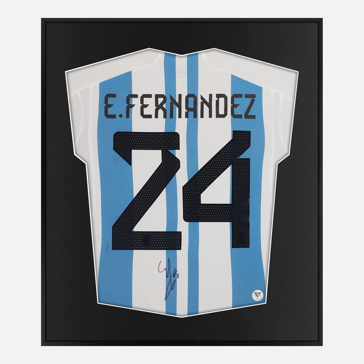 Framed Enzo Fernandez Signed Shirt, Argentina 2022 FIFA World Cup [Lite] — Lite framed Argentina shirt signed by Enzo Fernandez | The Vault