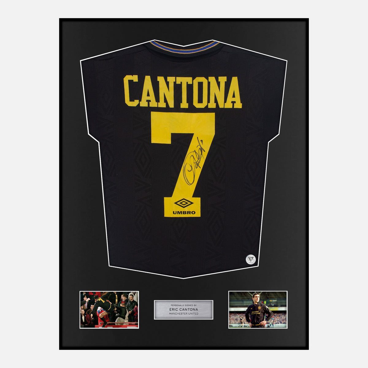 Framed Eric Cantona Signed Manchester United Shirt 1993-95 Away [Classic] — Verified autograph with NFC and certificate | The Vault