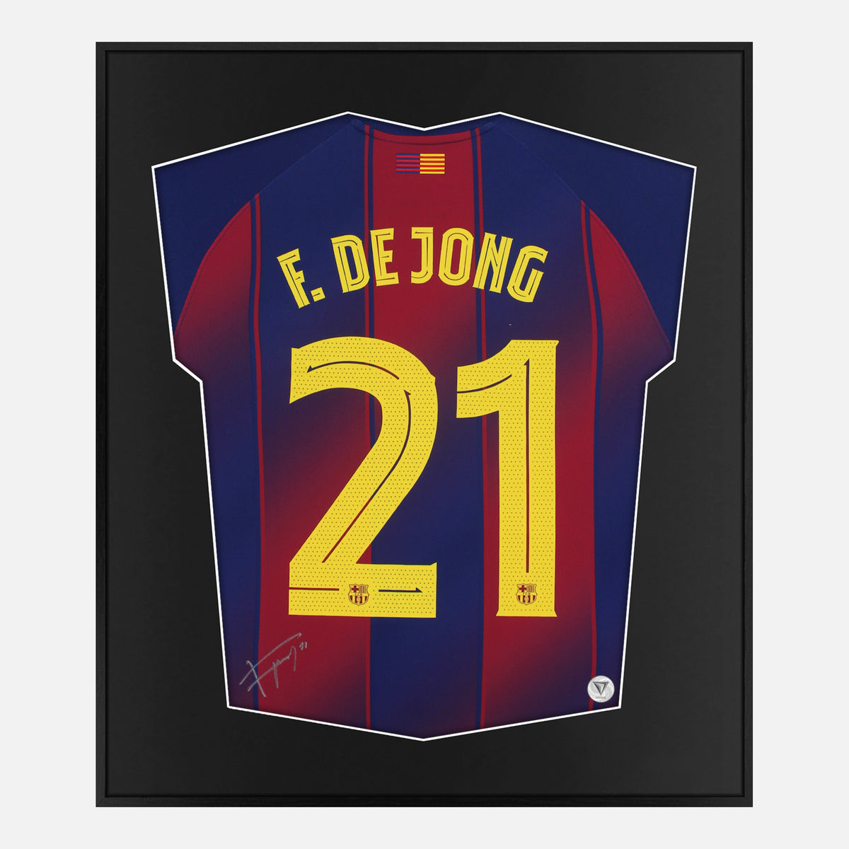 Framed Frenkie de Jong Signed Shirt, Barcelona Home Jersey [Lite] — Lite framed Barcelona shirt signed by Frenkie de Jong | The Vault