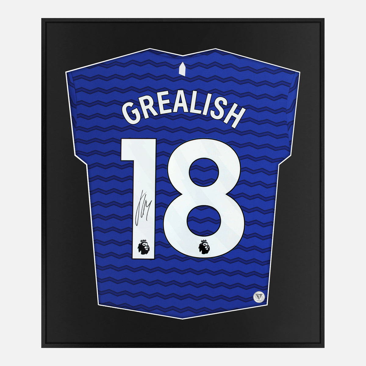 Framed Grealish Signed Shirt, Everton Home [Lite] — Lite framed Everton shirt signed by Jack Grealish | The Vault