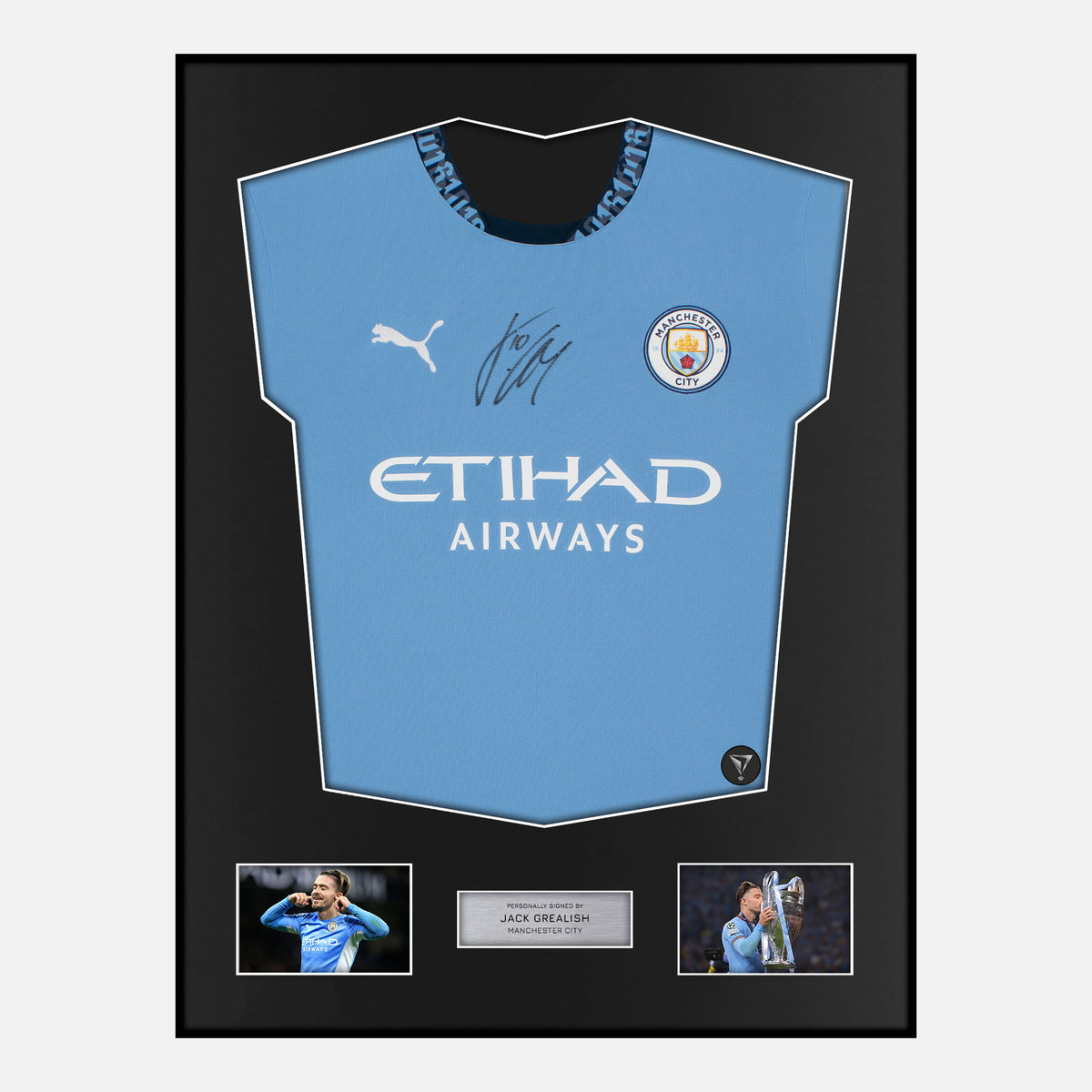 Framed Jack Grealish Signed Manchester City Shirt 2024-25 Home [Classic] — Classic framed Manchester City shirt signed by Jack Grealish | The Vault