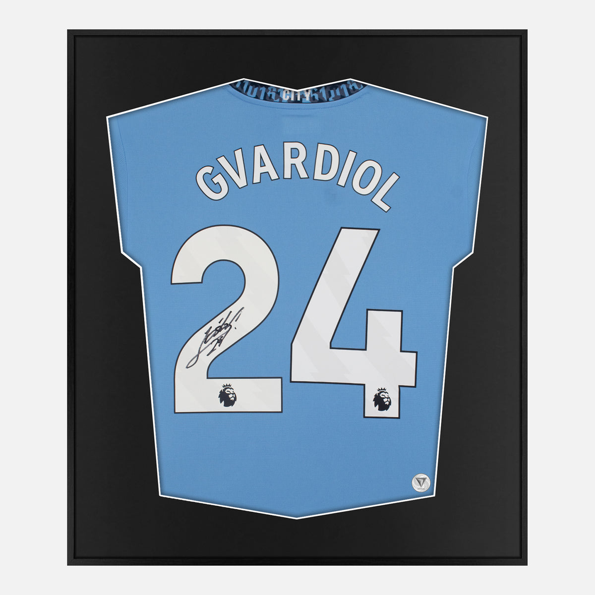 Framed Joško Gvardiol Signed Shirt, Manchester City Home [Lite] — Authentic signature with NFC and COA | The Vault