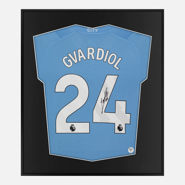 Framed Joško Gvardiol Signed Shirt, Manchester City Home [Mini]