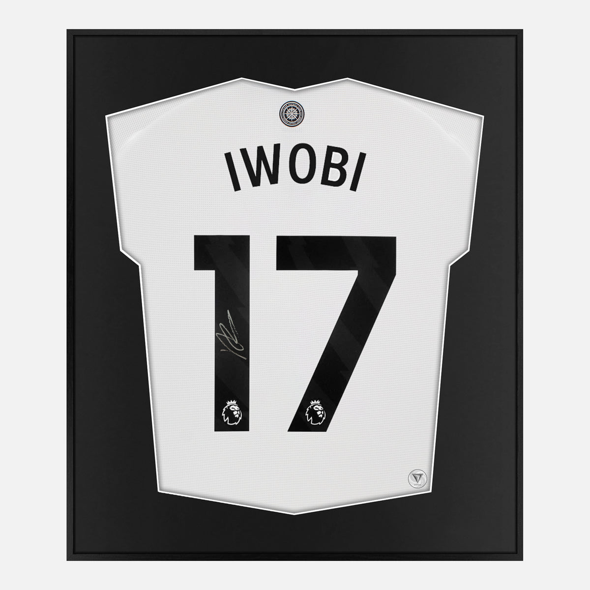 Framed Alex Iwobi Signed Shirt, Fulham White Home [Lite] — Authentic signature with NFC and COA | The Vault