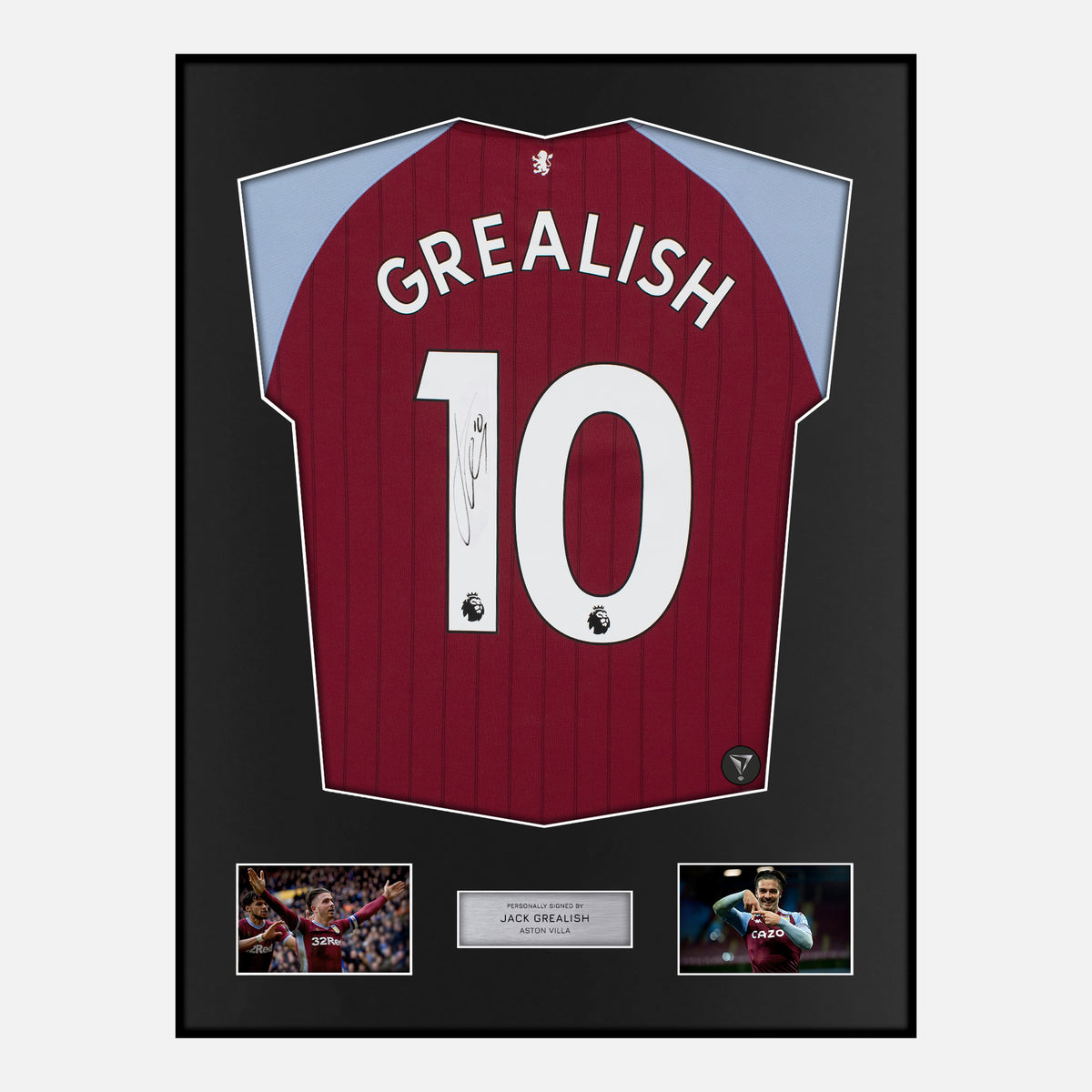 Framed Jack Grealish Signed Aston Villa Shirt 2020-21 Home [Classic] — Classic framed Aston Villa shirt signed by Jack Grealish | The Vault