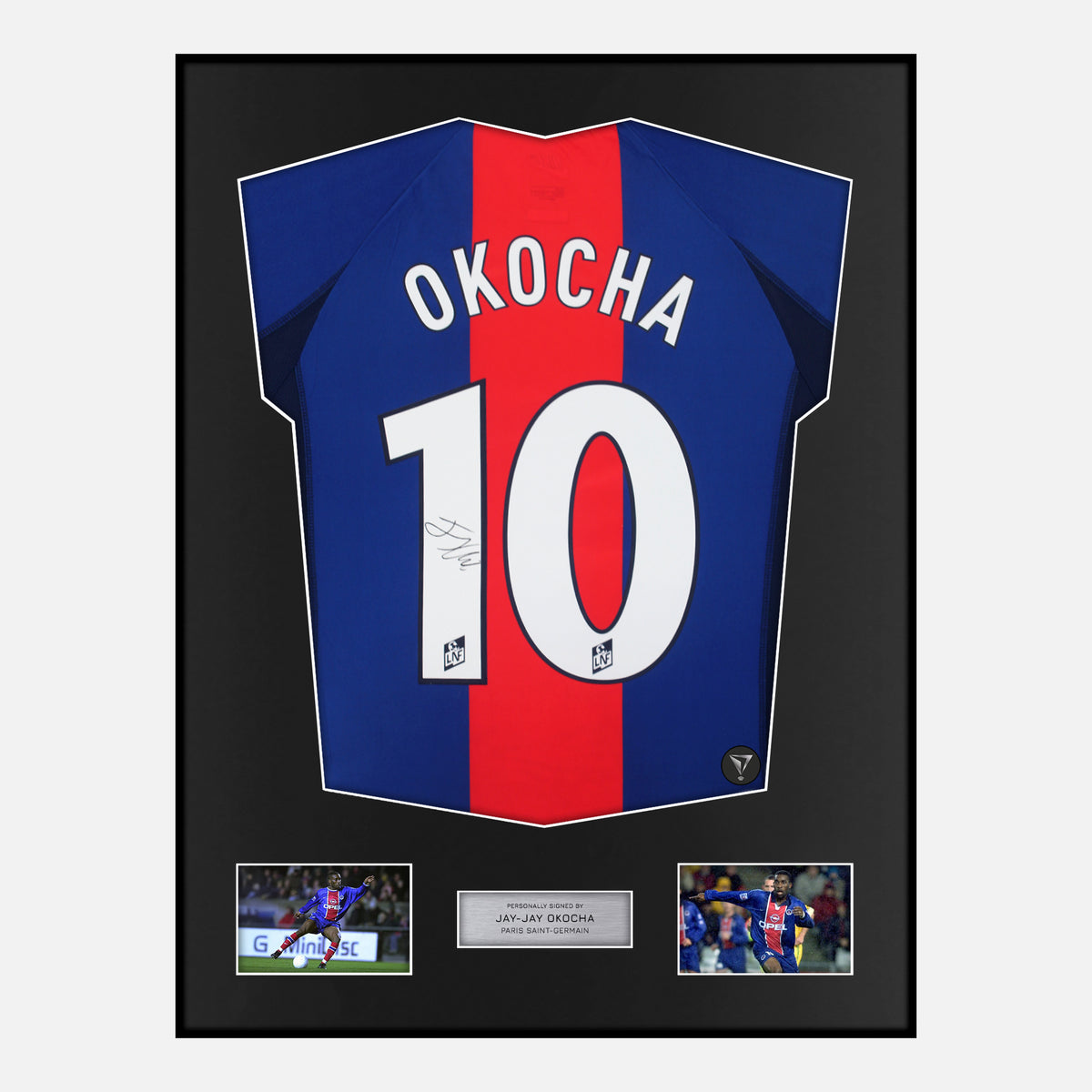 Framed Jay-Jay Okocha Signed PSG Shirt Home [Classic] — Classic framed PSG shirt signed by Jay-Jay Okocha | The Vault
