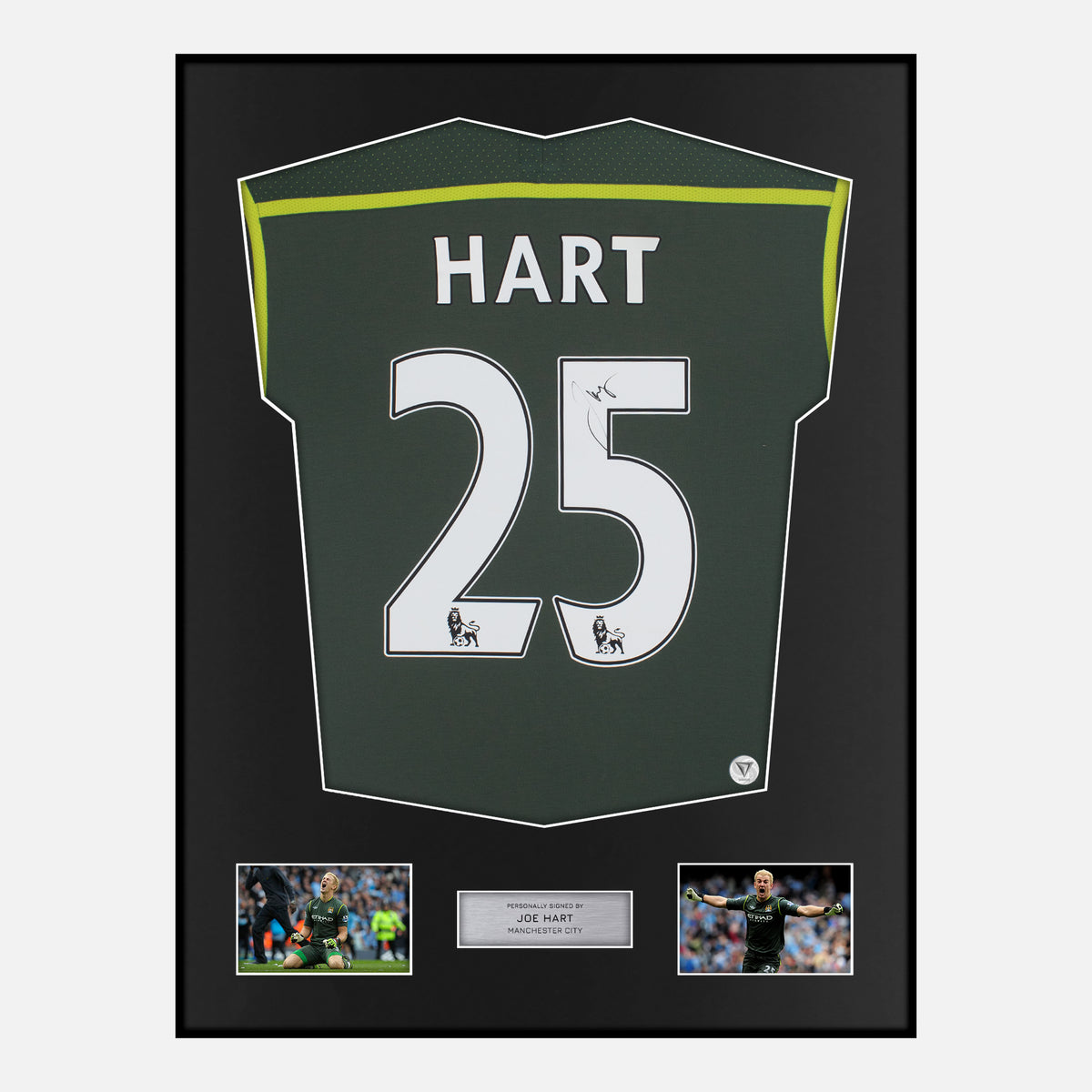 Framed Joe Hart Signed Manchester City Shirt 2011-12 Goalkeeper [Classic] — Verified autograph with NFC and certificate | The Vault