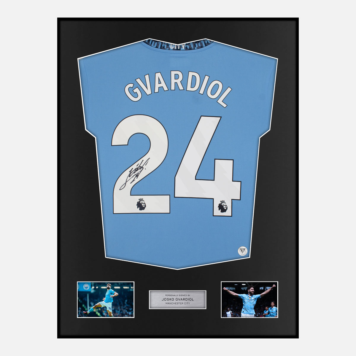 Framed Josko Gvardiol Signed Manchester City Shirt 2024-25 Home [Classic] — Verified autograph with NFC and certificate | The Vault
