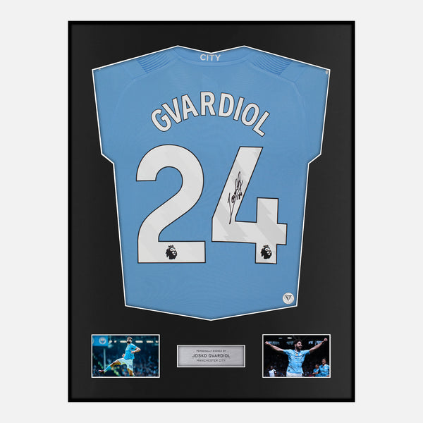 Framed Josko Gvardiol Signed Manchester City Shirt 2023-24 Home [Classic]