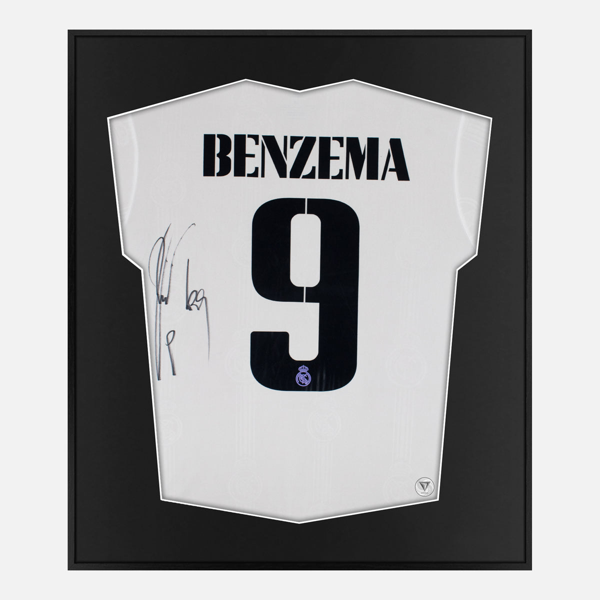 Framed Karim Benzema Signed Real Madrid Kit Home 9 [Lite] — Authentic signature with NFC and COA | The Vault