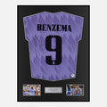 Framed Benzema Signed Real Madrid Shirt Purple Away 2022-23 [Classic]