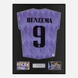 Framed Benzema Signed Real Madrid Shirt Purple Away 2022-23 [Classic]