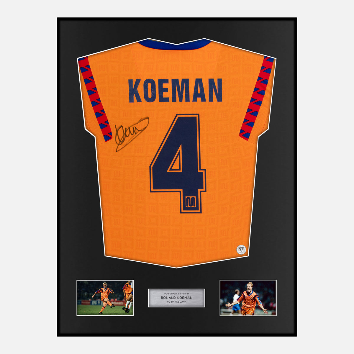 Framed Ronald Koeman Signed Barcelona Shirt 1992 Away [Classic] — Verified autograph with NFC and certificate | The Vault
