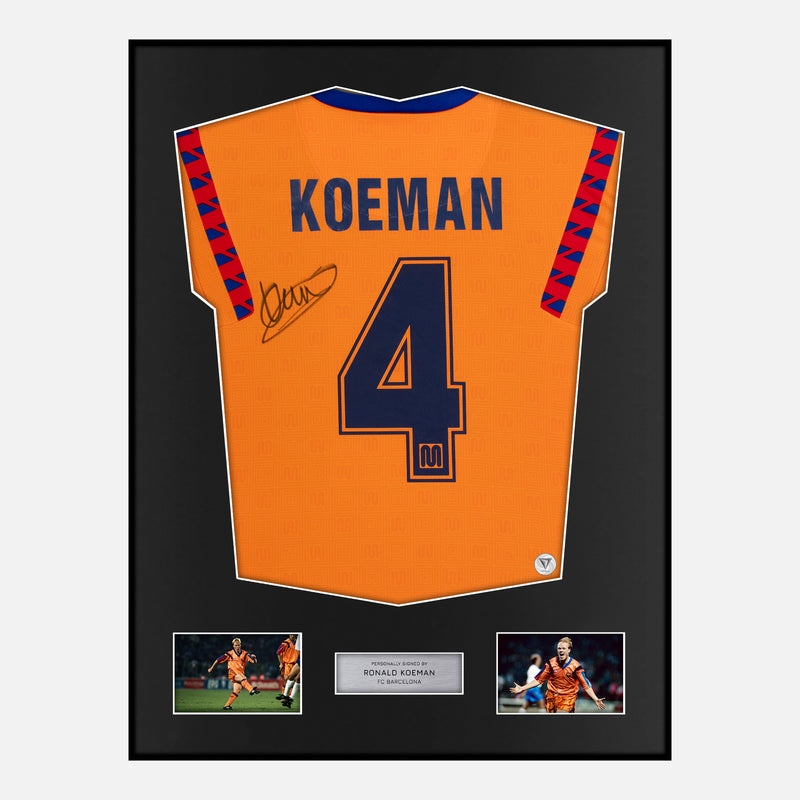 Framed Ronald Koeman Signed Barcelona Shirt 1992 Away [Modern]