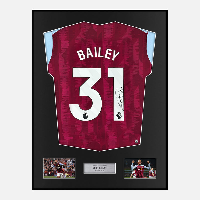 Framed Leon Bailey Signed Aston Villa Shirt 2023-24 Home [Classic]