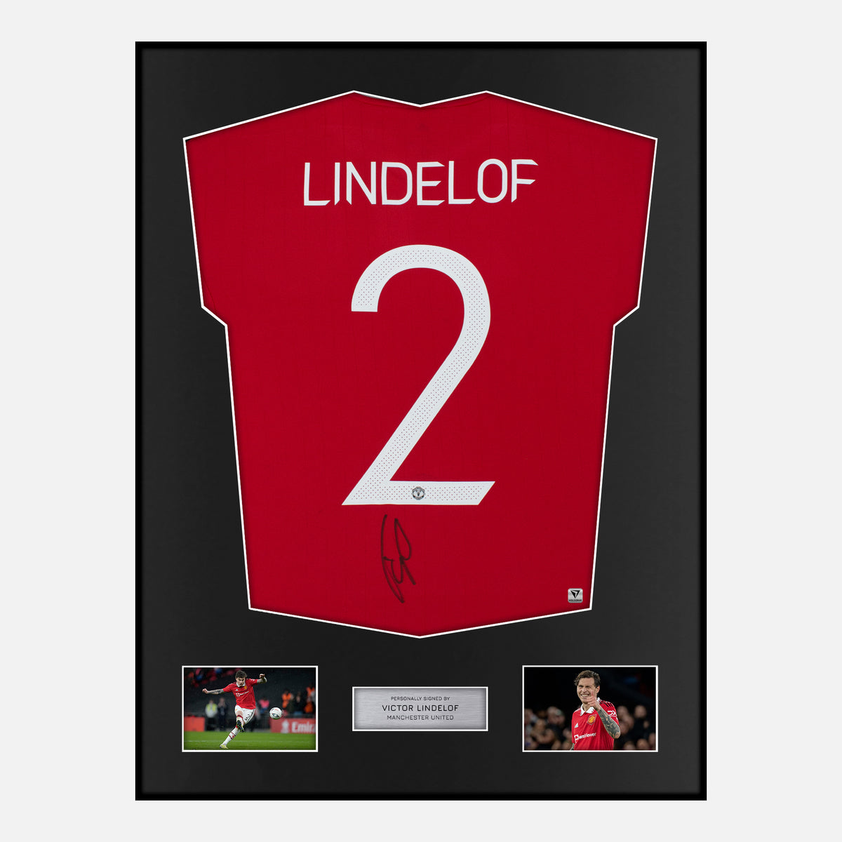 Framed Victor Lindelof Signed Manchester United Shirt Home 2022-23 [Classic] — Verified autograph with NFC and certificate | The Vault