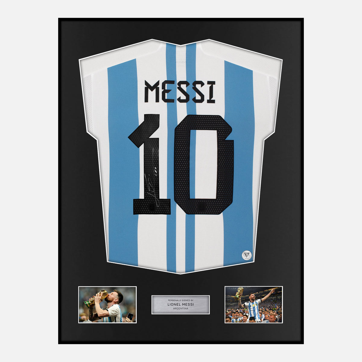 Framed Lionel Messi Signed Argentina Shirt 2022 World Cup [Classic] — Classic framed Argentina shirt signed by Lionel Messi | The Vault