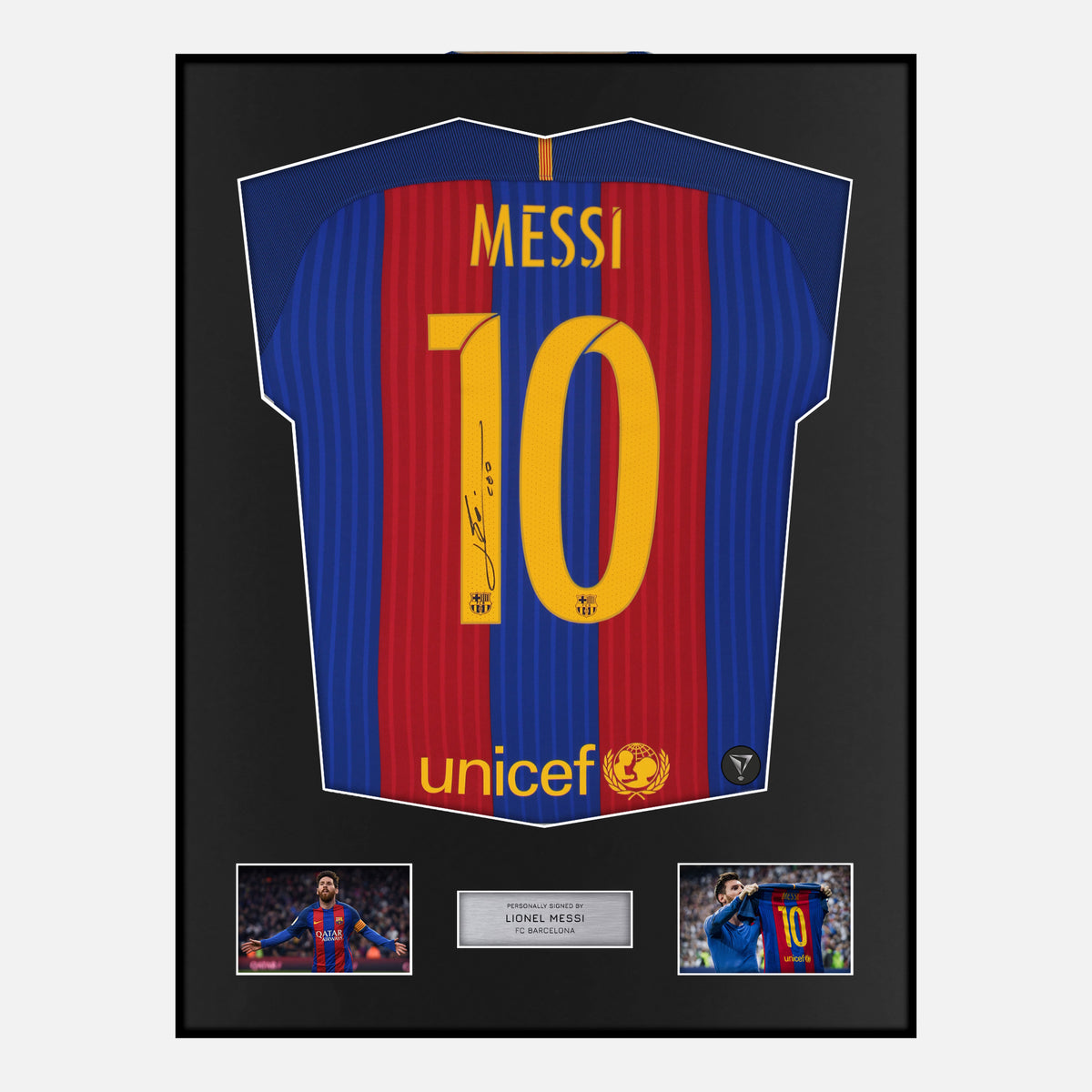 Framed Lionel Messi Signed Barcelona Shirt 2016-17 Home [Classic] — Classic framed Barcelona shirt signed by Lionel Messi | The Vault