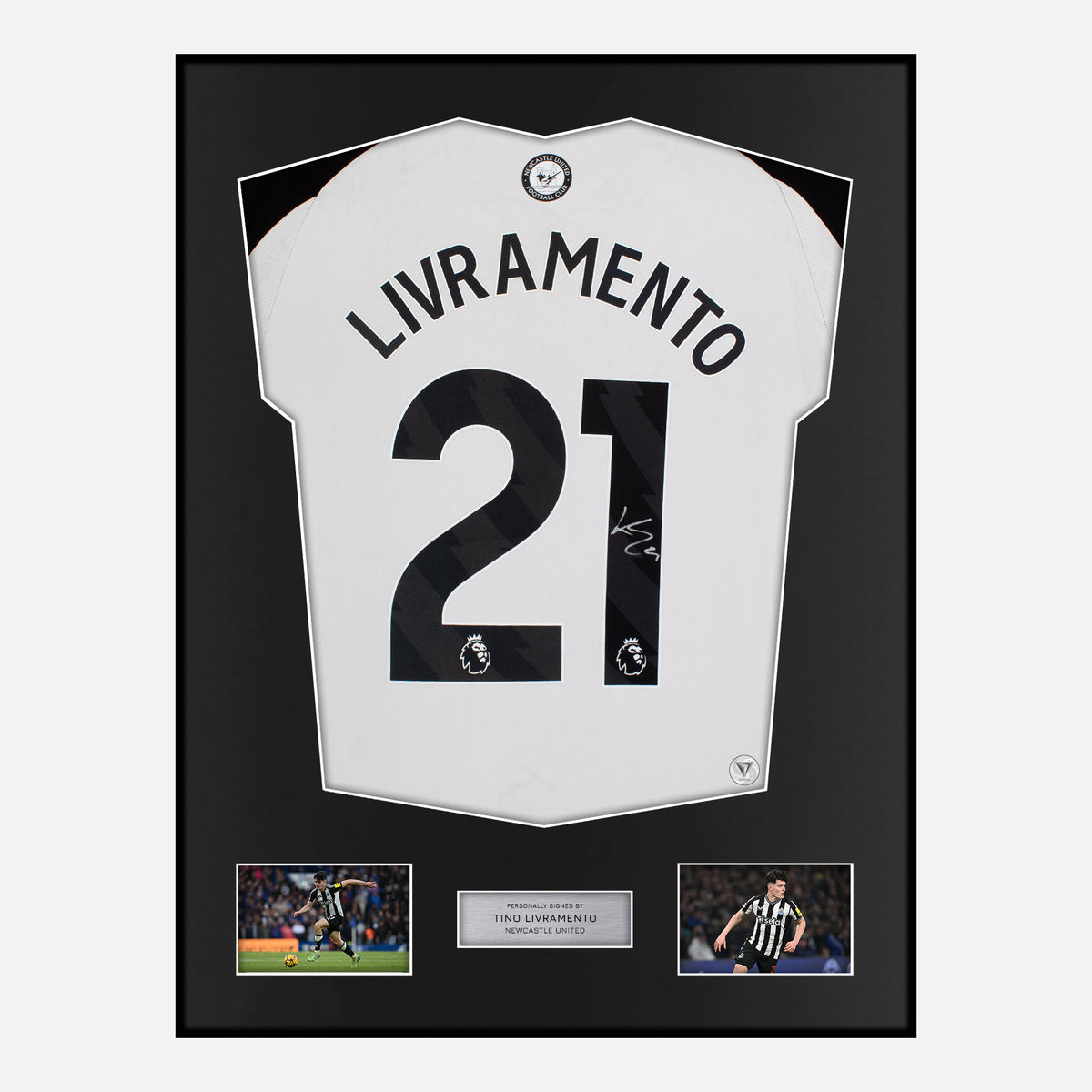 Framed Tino Livramento Signed Newcastle United Shirt 2024-25 Home [Classic] — Verified autograph with NFC and certificate | The Vault