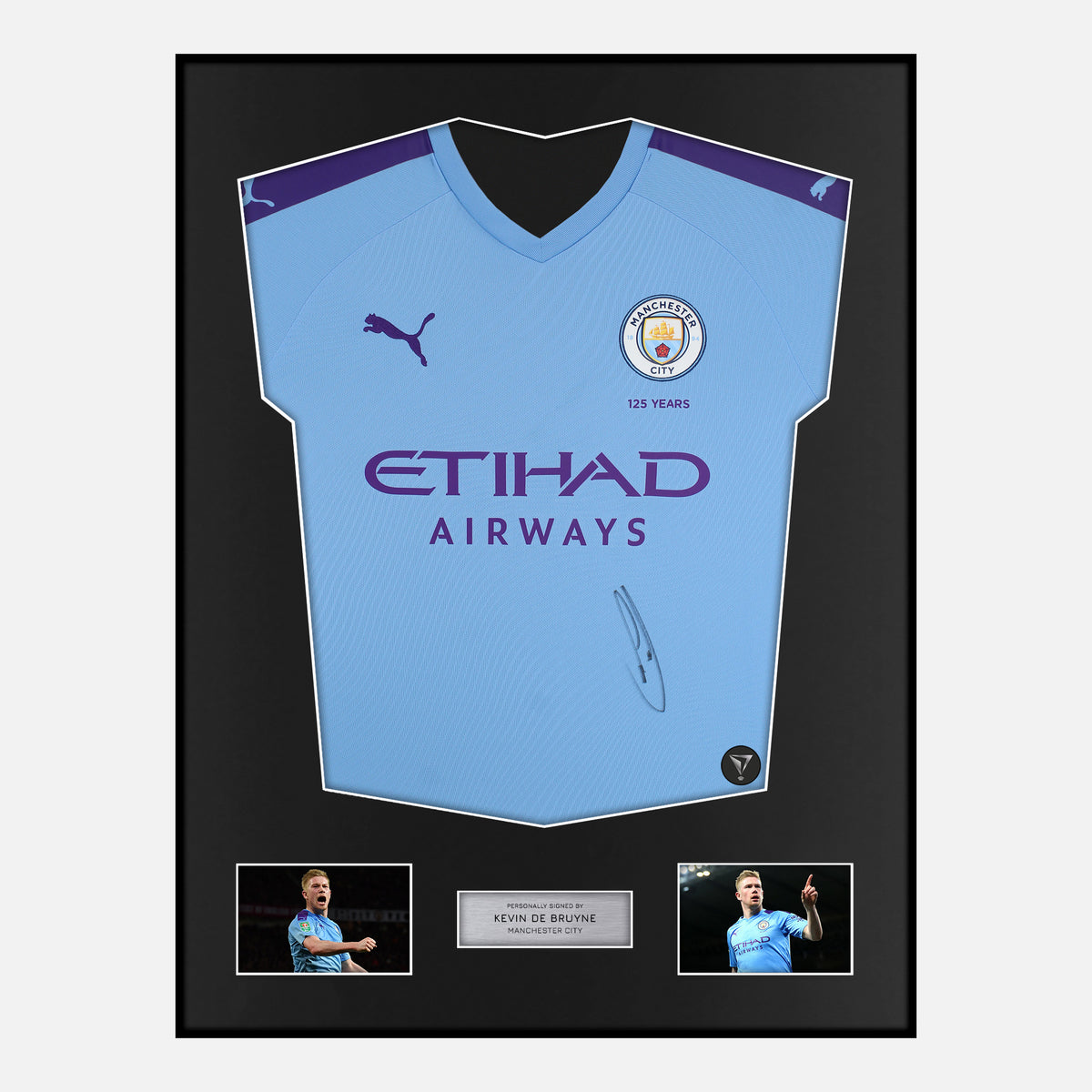 Framed Kevin De Bruyne Signed Manchester City Shirt 2023 Treble [Classic] — Classic framed Manchester City shirt signed by Kevin De Bruyne | The Vault