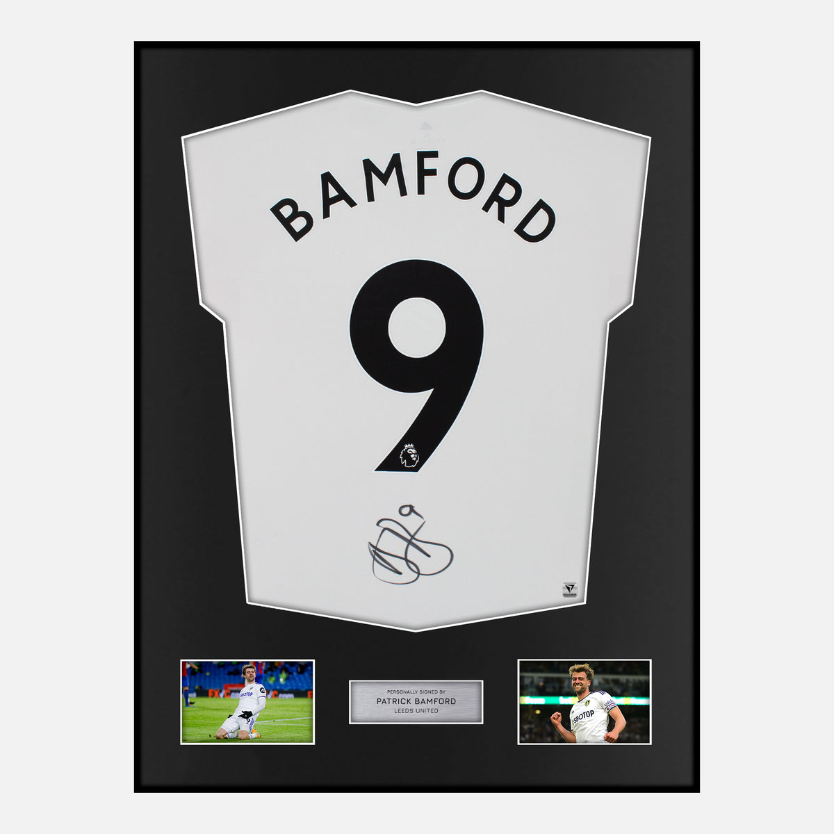 Framed Patrick Bamford Signed Leeds United Shirt 2022-23 Home [Classic] — Verified autograph with NFC and certificate | The Vault